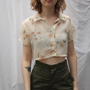 Vintage Sheer Floral Button Up Crop Top